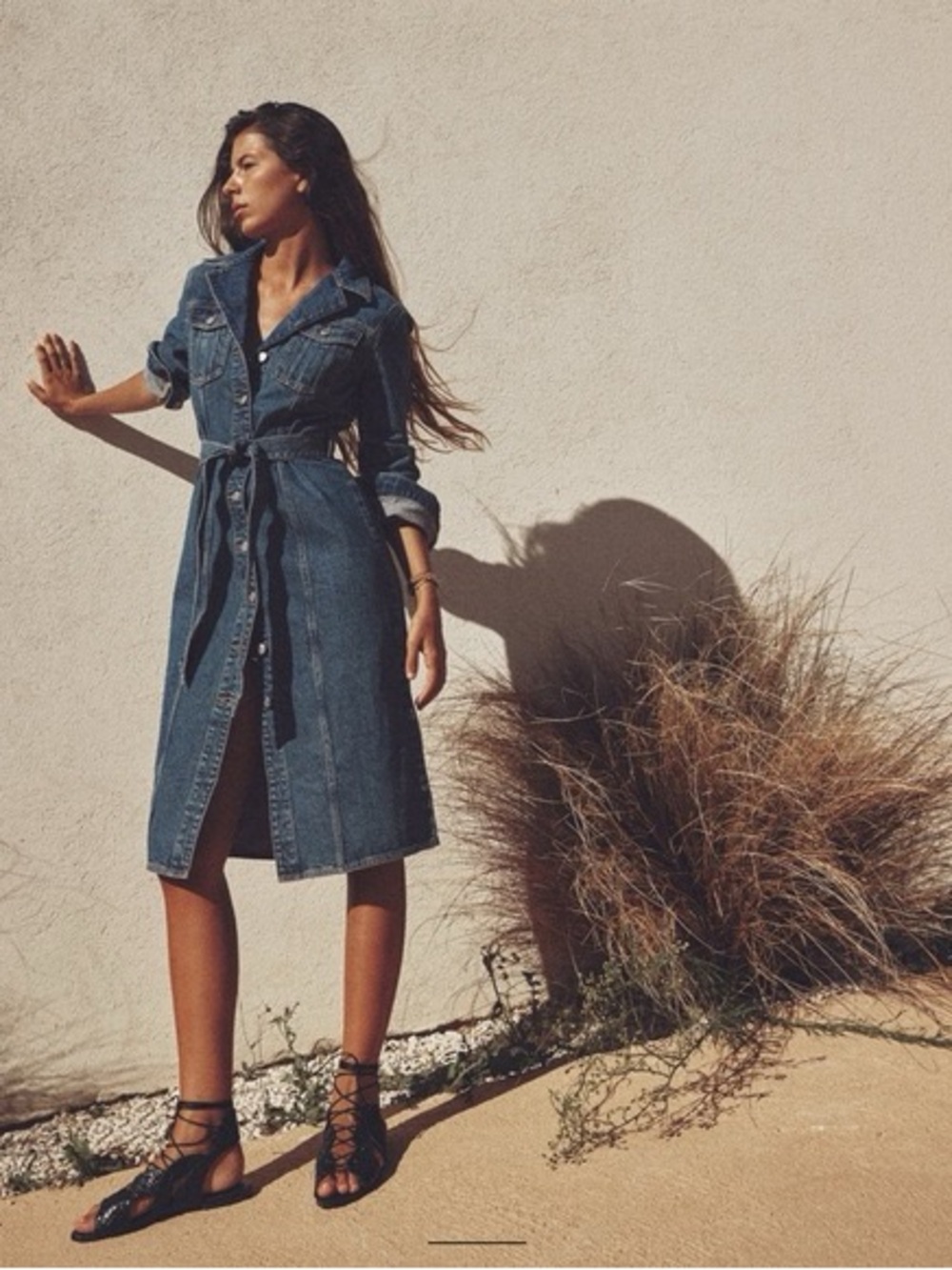 Zara Blue Denim Button-Front Tie-Waist Dress
